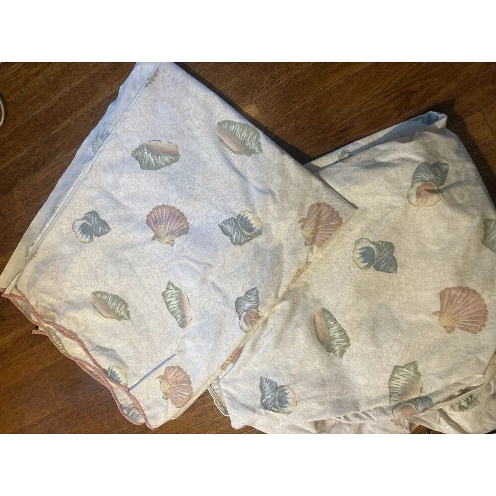Vintage JC Penney Sheet Set Pastel Sea Shell Beach USA Top & Bottom Twin Set